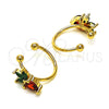 Oro Laminado Earcuff, Gold Filled Style Strawberry Design, with Garnet and Green Cubic Zirconia, Polished, Golden Finish, 02.213.0381