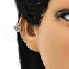 Oro Laminado Earcuff, Gold Filled Style Four-leaf Clover Design, with White Cubic Zirconia, Polished, Golden Finish, 02.213.0393
