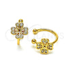 Oro Laminado Earcuff, Gold Filled Style Four-leaf Clover Design, with White Cubic Zirconia, Polished, Golden Finish, 02.213.0393