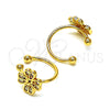 Oro Laminado Earcuff, Gold Filled Style Four-leaf Clover Design, with White Cubic Zirconia, Polished, Golden Finish, 02.213.0393