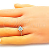 Oro Laminado Elegant Ring, Gold Filled Style Evil Eye and Sun Design, Azul claro Enamel Finish, Golden Finish, 01.213.0020 (One size fits all)