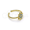 Oro Laminado Elegant Ring, Gold Filled Style Evil Eye and Sun Design, Azul claro Enamel Finish, Golden Finish, 01.213.0020 (One size fits all)
