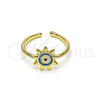 Oro Laminado Elegant Ring, Gold Filled Style Evil Eye and Sun Design, Azul claro Enamel Finish, Golden Finish, 01.213.0020 (One size fits all)