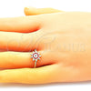 Oro Laminado Elegant Ring, Gold Filled Style Evil Eye and Sun Design, Red Enamel Finish, Golden Finish, 01.213.0020.1 (One size fits all)
