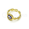 Oro Laminado Elegant Ring, Gold Filled Style Evil Eye and Star Design, Blue Enamel Finish, Golden Finish, 01.213.0021 (One size fits all)