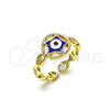Oro Laminado Elegant Ring, Gold Filled Style Evil Eye and Star Design, Blue Enamel Finish, Golden Finish, 01.213.0021 (One size fits all)