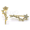 Oro Laminado Earcuff, Gold Filled Style Flower Design, with White Micro Pave, Polished, Golden Finish, 02.210.0702