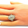 Oro Laminado Multi Stone Ring, Gold Filled Style Guadalupe and Heart Design, with White Cubic Zirconia, Polished, Golden Finish, 01.380.0030.08 (Size 8)