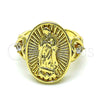 Oro Laminado Multi Stone Ring, Gold Filled Style Guadalupe and Heart Design, with White Cubic Zirconia, Polished, Golden Finish, 01.380.0030.08 (Size 8)