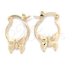 Oro Laminado Small Hoop, Gold Filled Style Butterfly Design, Polished, Golden Finish, 02.58.0054.12