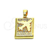 Oro Laminado Fancy Pendant, Gold Filled Style Airplane Design, with White Micro Pave, Polished, Golden Finish, 05.193.0003