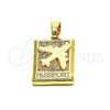 Oro Laminado Fancy Pendant, Gold Filled Style Airplane Design, with White Micro Pave, Polished, Golden Finish, 05.193.0003
