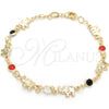 Oro Laminado Fancy Bracelet, Gold Filled Style Elephant Design, with Black and Garnet Cubic Zirconia, Polished, Golden Finish, 03.58.0071.07 (03 MM Thickness, 7 Inches Length)