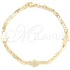Oro Laminado Fancy Bracelet, Gold Filled Style Hand of God and Mariner Design, Polished, Golden Finish, 03.58.0072.07 (03 MM Thickness, 7 Inches Length)