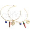 Oro Laminado Large Hoop, Gold Filled Style Chili and Evil Eye Design, Polished, Golden Finish, 02.58.0077.70