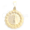 Oro Laminado Religious Pendant, Gold Filled Style Caridad del Cobre Design, Polished, Golden Finish, 05.58.0011