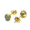 Oro Laminado Stud Earring, Gold Filled Style Ball Design, with Aqua Blue Micro Pave, Polished, Golden Finish, 02.156.0424.5