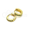 Oro Laminado Huggie Hoop, Gold Filled Style with Green Micro Pave, Polished, Golden Finish, 02.195.0106.2.10