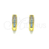 Oro Laminado Huggie Hoop, Gold Filled Style with Aqua Blue Micro Pave, Polished, Golden Finish, 02.195.0106.8.10