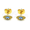 Oro Laminado Stud Earring, Gold Filled Style Evil Eye Design, Azul claro Enamel Finish, Golden Finish, 02.213.0398.1