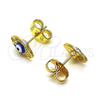 Oro Laminado Stud Earring, Gold Filled Style Evil Eye Design, Blue Enamel Finish, Golden Finish, 02.213.0398.2