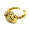 Oro Laminado Multi Stone Ring, Gold Filled Style Owl Design, with Green and White Cubic Zirconia, Polished, Golden Finish, 01.213.0030 (One size fits all)