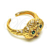 Oro Laminado Multi Stone Ring, Gold Filled Style Owl Design, with Green and White Cubic Zirconia, Polished, Golden Finish, 01.213.0030 (One size fits all)