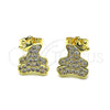 Oro Laminado Stud Earring, Gold Filled Style Teddy Bear and Crown Design, with White Micro Pave, Polished, Golden Finish, 02.195.0152