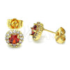 Oro Laminado Stud Earring, Gold Filled Style with Garnet and White Cubic Zirconia, Polished, Golden Finish, 02.310.0028.4