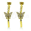 Oro Laminado Stud Earring, Gold Filled Style Butterfly Design, with White Micro Pave, Polished, Golden Finish, 02.341.0121