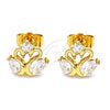 Oro Laminado Stud Earring, Gold Filled Style Swan Design, with White Cubic Zirconia, Polished, Golden Finish, 02.387.0083