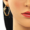 Oro Laminado Stud Earring, Gold Filled Style Star and Moon Design, with White Micro Pave, Polished, Golden Finish, 02.341.0126