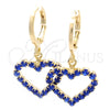 Oro Laminado Huggie Hoop, Gold Filled Style Heart Design, with Blue Topaz Cubic Zirconia, Polished, Golden Finish, 02.02.0494.3.15