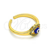 Oro Laminado Multi Stone Ring, Gold Filled Style Evil Eye Design, with White Micro Pave, Blue Enamel Finish, Golden Finish, 01.310.0015 (One size fits all)