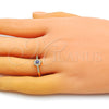 Oro Laminado Multi Stone Ring, Gold Filled Style Evil Eye and Flower Design, with White Micro Pave, Blue Enamel Finish, Golden Finish, 01.310.0016 (One size fits all)