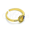 Oro Laminado Multi Stone Ring, Gold Filled Style Evil Eye Design, with White Micro Pave, Blue Enamel Finish, Golden Finish, 01.310.0035 (One size fits all)