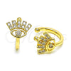Oro Laminado Earcuff, Gold Filled Style Evil Eye Design, with White Micro Pave, Polished, Golden Finish, 02.210.0728