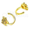 Oro Laminado Earcuff, Gold Filled Style Evil Eye Design, with White Micro Pave, Polished, Golden Finish, 02.210.0728