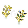 Oro Laminado Earcuff, Gold Filled Style Leaf Design, with White Micro Pave, Polished, Golden Finish, 02.210.0729.1