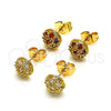 Oro Laminado Stud Earring, Gold Filled Style with Garnet Cubic Zirconia, Polished, Golden Finish, 02.387.0099.1