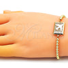 Oro Laminado Adjustable Bolo Bracelet, Gold Filled Style Airplane and Ball Design, with White Micro Pave, Polished, Golden Finish, 03.193.0008.11 (04 MM Thickness, 11 Inches Length)
