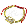 Oro Laminado Adjustable Bolo Bracelet, Gold Filled Style Airplane and Ball Design, with White Micro Pave, Polished, Golden Finish, 03.193.0008.11 (04 MM Thickness, 11 Inches Length)