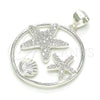 Sterling Silver Fancy Pendant, Shell Design, with White Micro Pave, Polished, Raw, 05.398.0015