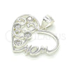 Sterling Silver Fancy Pendant, Heart and Mom Design, with White Cubic Zirconia, Polished, Raw, 05.398.0016