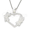 Sterling Silver Fancy Pendant, Heart and Flower Design, Polished, Raw, 05.398.0017