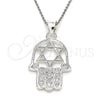 Sterling Silver Religious Pendant, Hand of God and Star of David Design, with White Cubic Zirconia, Polished, Raw, 05.398.0021