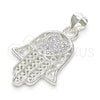 Sterling Silver Religious Pendant, Hand of God and Heart Design, with White Micro Pave, Polished, Raw, 05.398.0022