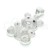 Sterling Silver Fancy Pendant, Teddy Bear Design, with Black Micro Pave, Polished, Raw, 05.398.0025