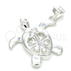 Sterling Silver Fancy Pendant, Turtle Design, with White Micro Pave, Polished, Raw, 05.398.0028