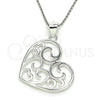 Sterling Silver Fancy Pendant, Heart Design, Polished, Raw, 05.398.0029